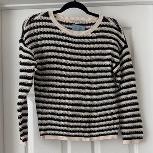 LOFT Black and Cream Striped Scoopneck Sweater